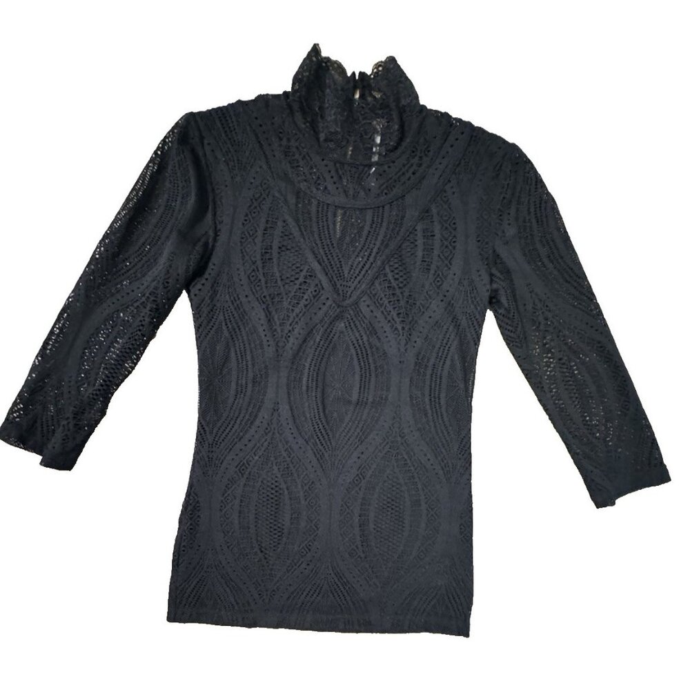 Free People Black Lace Lined High Neck Top Blouse XS Whimsy Witchy Goth Fairy